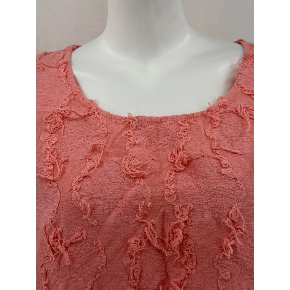 Peck & Peck Top Womens Large Coral Pink Textured Cotton Linen Boho Artsy Summer - Picture 2 of 9